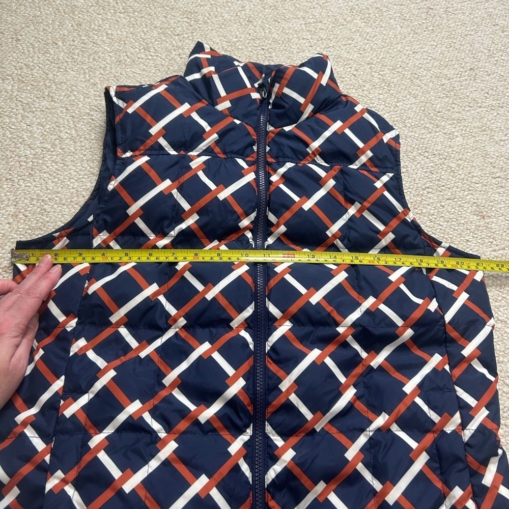 Lands' End womens puffer vest navy orange white geometric size Medium size 10-12 - Picture 12 of 12